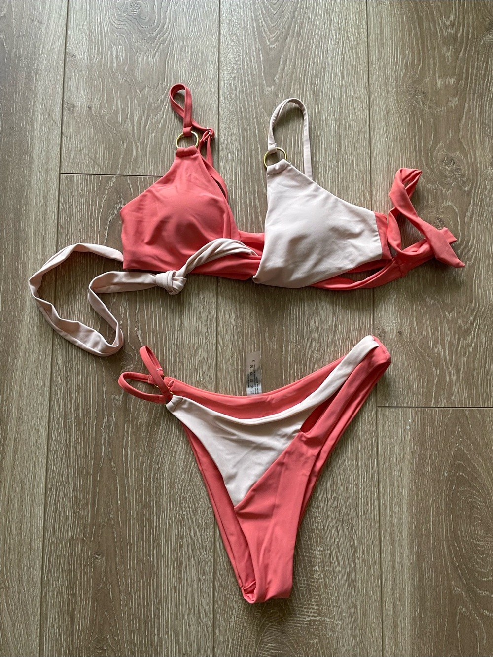 NWOT Shein Reversible Coral and Light Pink Bikini Set
